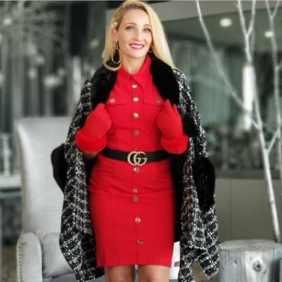 ESTELLA Red Mini Dress Classic Buttons Sle… - Picture 2 of 9